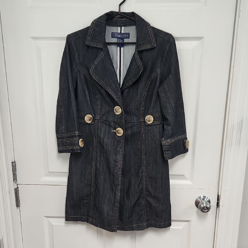 Baccini Black and Gold Trench Coat with Tailored Silhouette
